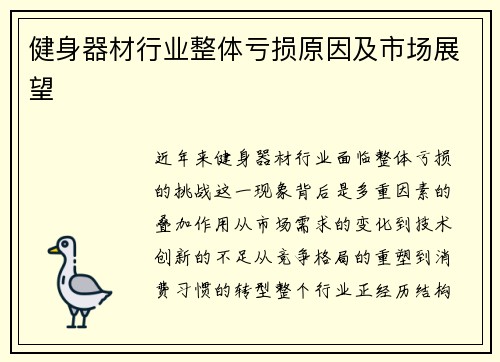 健身器材行业整体亏损原因及市场展望
